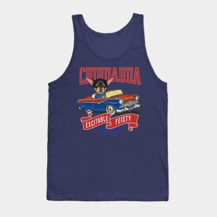 Funny and Cute Chihuahua dog driving a vintage classic retro car with red white and blue banner tee Tank Top